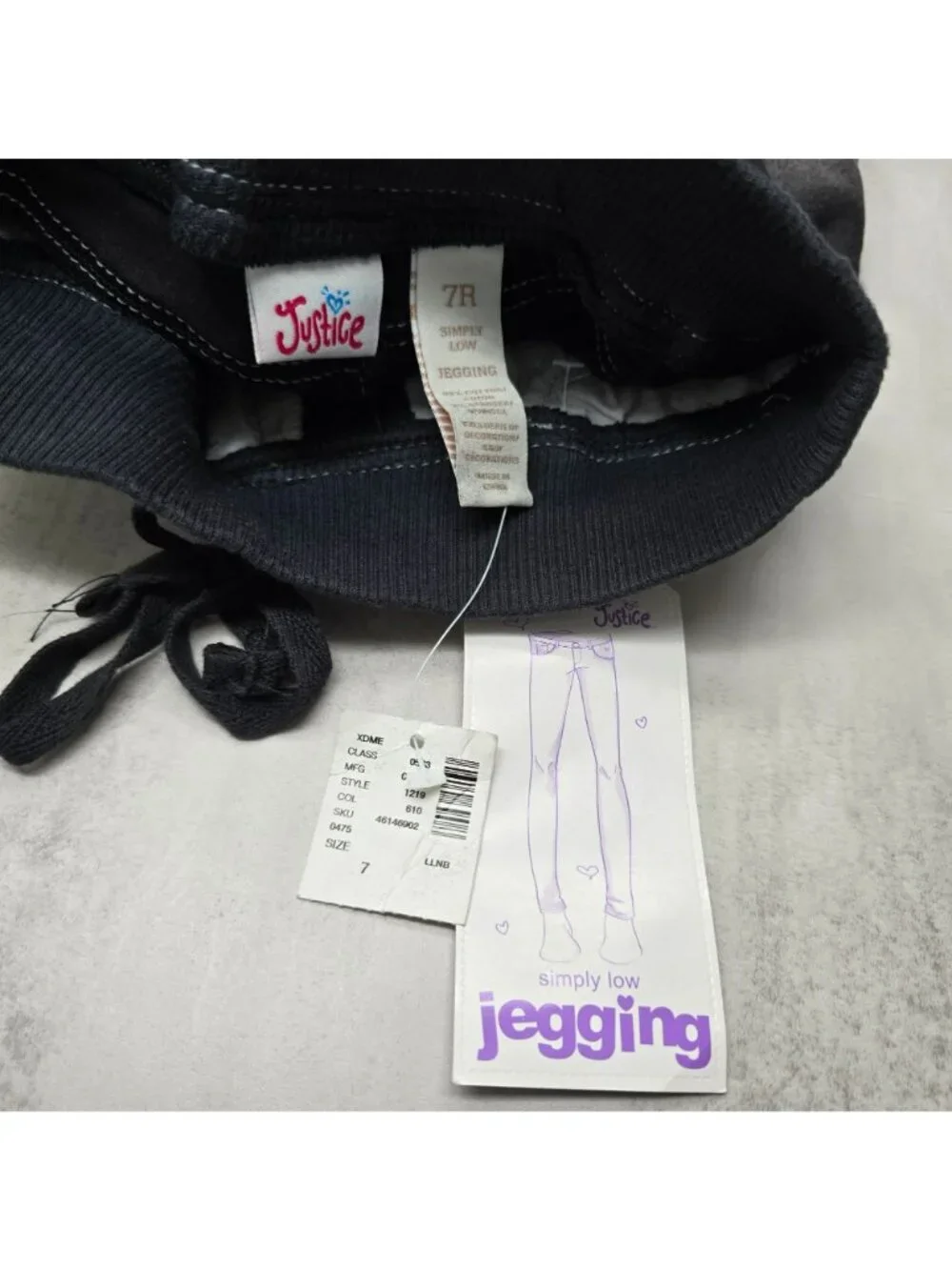 Justice Girls Black Simply Low Jegging Pants Drawstring Waist Size 7R NWT JJ4282